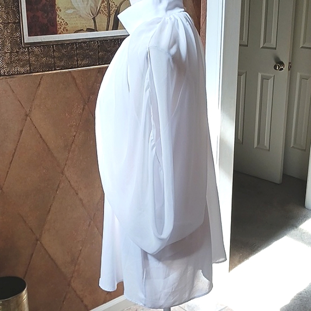 ASHLEY Stewart Mock Neck Sleeveless Draped White Double Button Blouse Size 18/20 - Picture 7 of 10